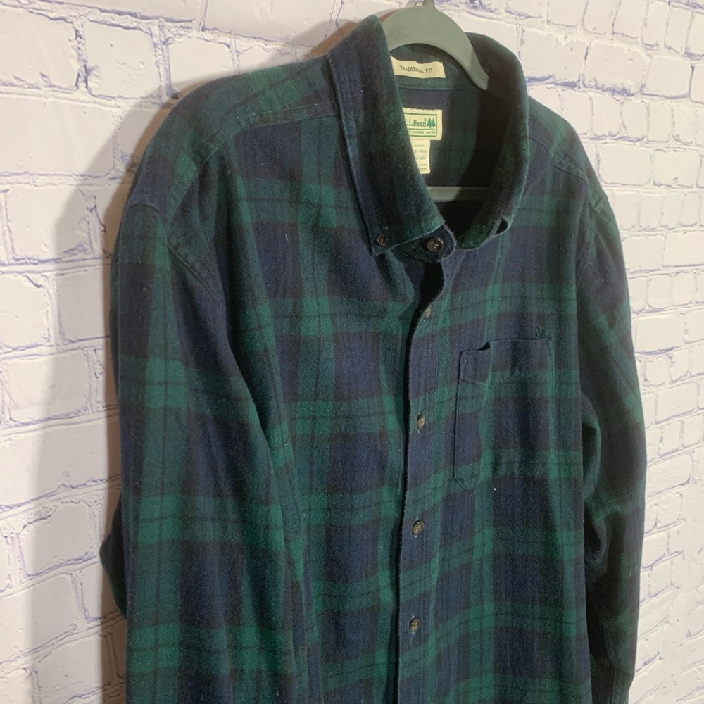 L.L.Bean Mens Traditional Fit Plaid Flannel Button Down Blue Green Sz XL Cotton - Picture 2 of 4